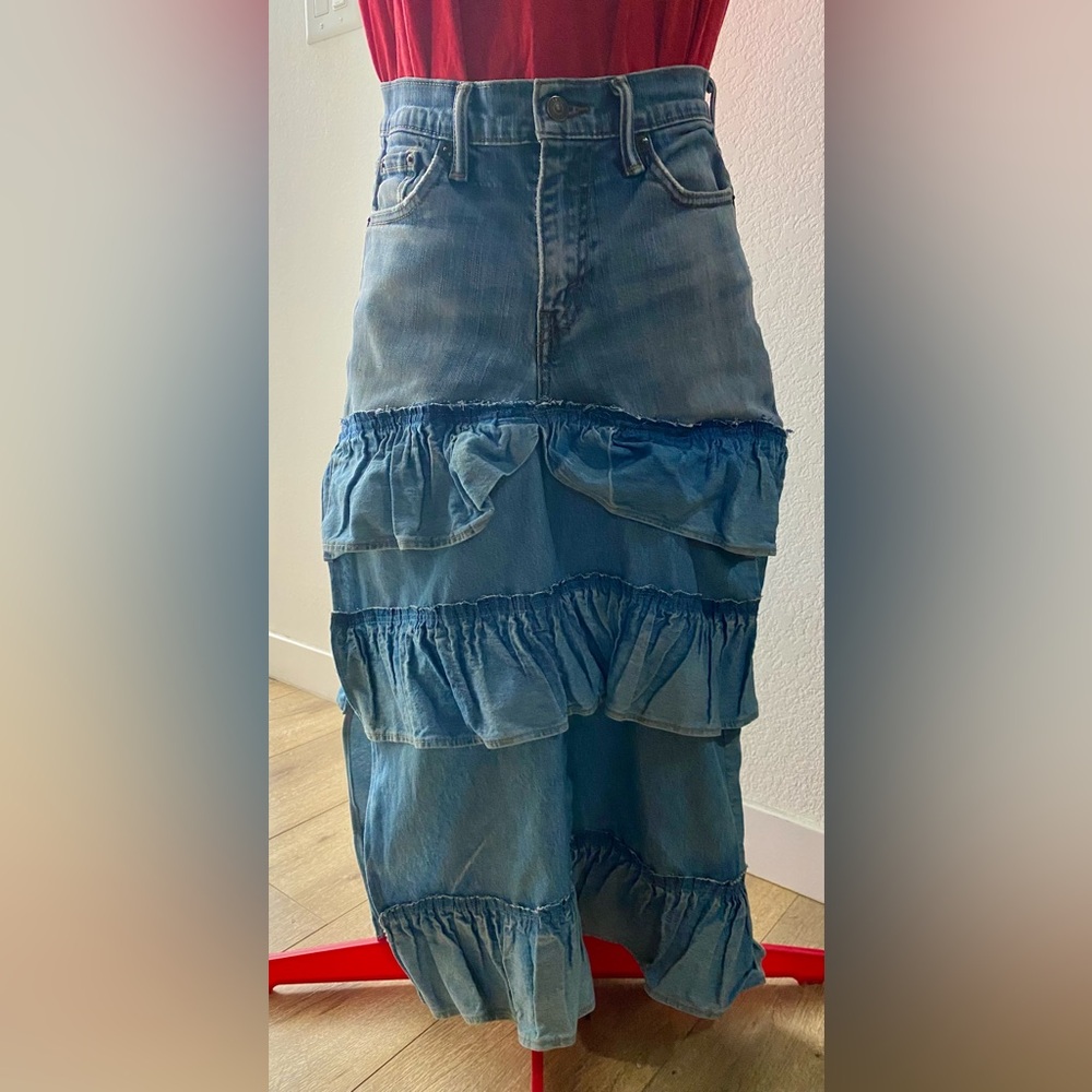 Blue Tiered Denim Skirt with ruffles Waist 32